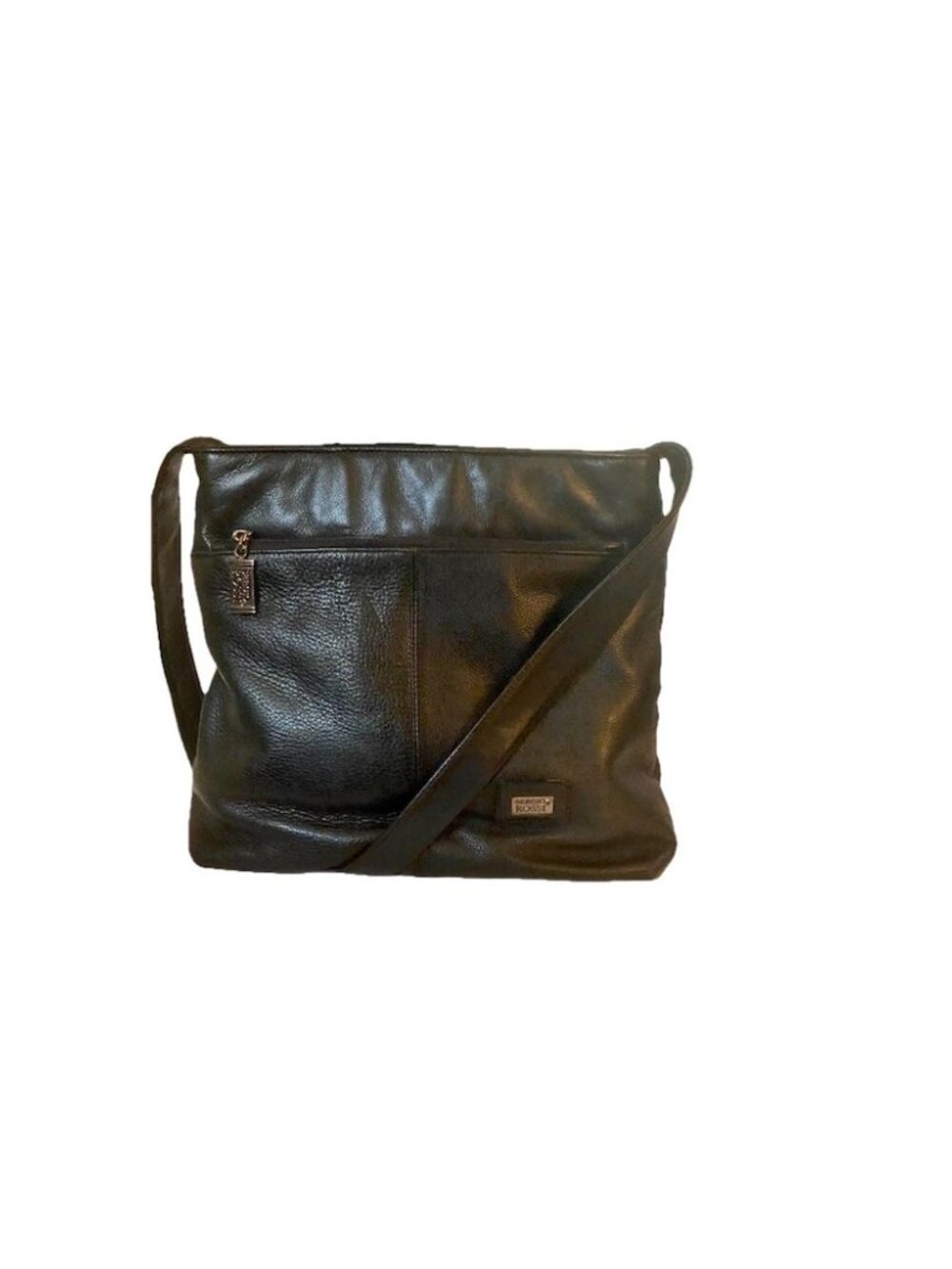 Sergio Rossi Satchel Black Pebble Leather Top Zip Shoulder Bag Purse